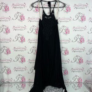 Rip Curl dress crochet halter style Black Maxi Dress with Lace Detail